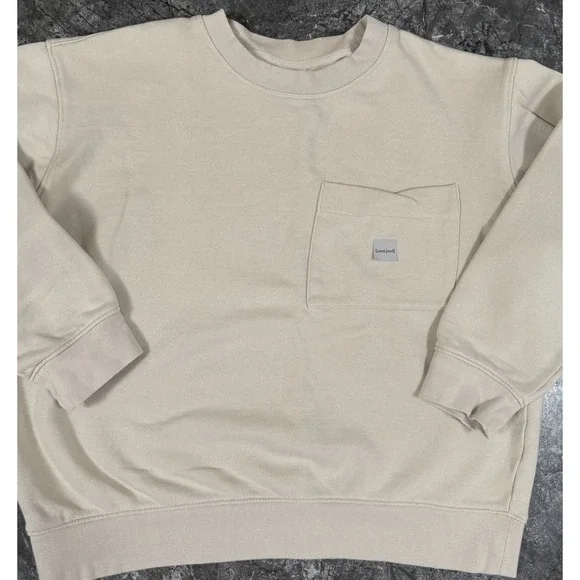 Zara Womens Oversized Pocket Sweatshirt Crewneck Pullover Long‎ Sleeve Beige L - Picture 3 of 8